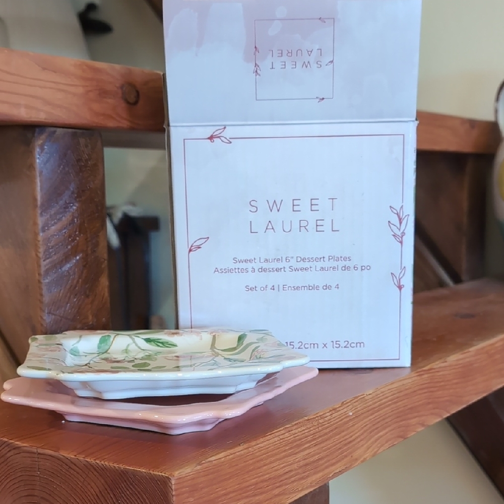 Floral Dessert Plates Set - Pink and Green